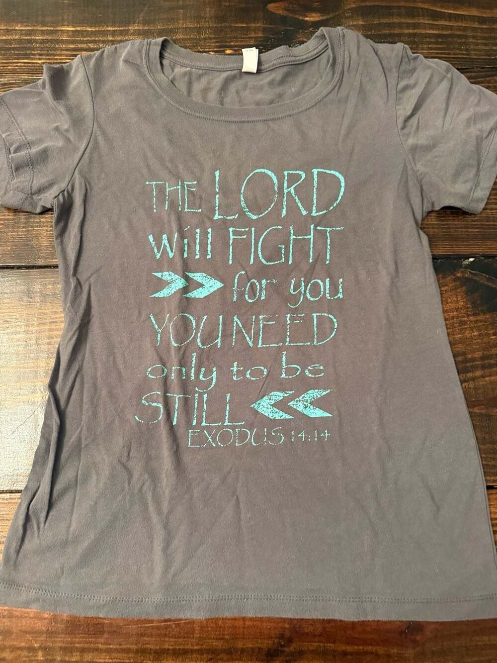 Ideal T by Next Level Exodus 14:14 Christian Graphic T-Shirt Gray Women's Size L